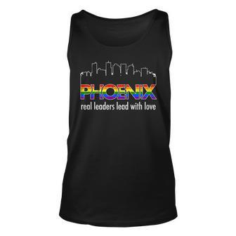 Phoenix Pride Lgtb Real Leaders Lead With Love Unisex Tank Top | Mazezy