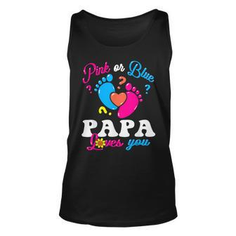Pink Or Blue Papa Loves You Baby Gender Reveal Party Dad Tank Top - Thegiftio UK