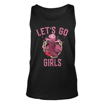 Pink Cowboy Hat Boots Lets Go Girls Western Cowgirls Unisex Tank Top | Mazezy CA