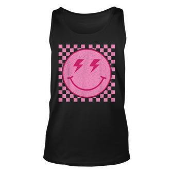 Pink Happy Face Checkered Pattern Smile Face Trendy Smiling Tank Top - Seseable