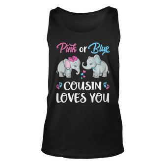 Pink Or Blue Cousin Loves You Elephants Gender Reveal Family Unisex Tank Top - Thegiftio UK