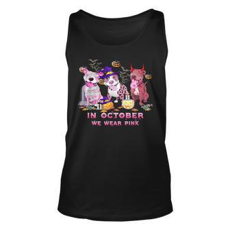 Pitbull Dog In October We Wear Pink Breast Cancer Halloween Tank Top - Monsterry