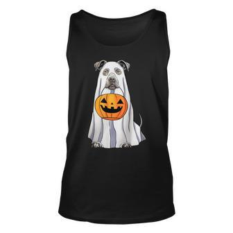 Pitbull Dog Trick Or Treat Dressed As Ghost Halloween Tank Top - Monsterry CA