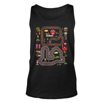 Play Cars And Train On Dads Back Mat Road Car Race Track Unisex Tank Top - Seseable