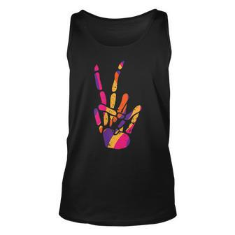 Pocket Skeleton Hand Peace Sign Scary Cool Halloween Hippie Halloween Tank Top | Mazezy