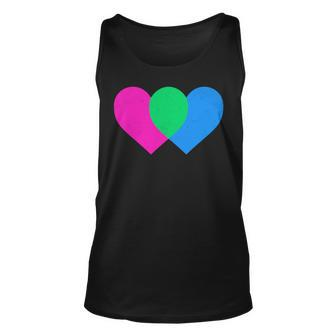 Polysexual Double Heart - Poly Pride Colors Grunge Style Unisex Tank Top | Mazezy