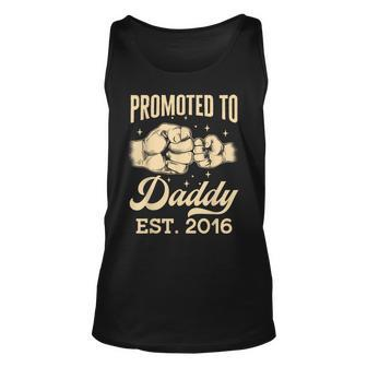 Promoted To Daddy Est 2016 First Time Dad Fathers Day Puns Unisex Tank Top | Mazezy