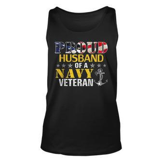 Proud Husband Of A Navy Veteran With American Flag Gift Unisex Tank Top | Mazezy DE