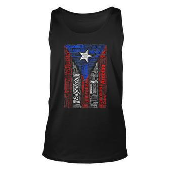 Puerto Rican Flag With Towns And Cities Of Puerto Rico Tank Top - Thegiftio UK