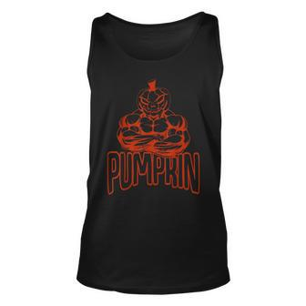 Pumpkin Bodybuilder Weightlifting Costume Halloween Halloween Tank Top | Mazezy