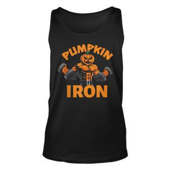 Pumpkin Iron Halloween Gym Workout Lifting Pun Tank Top - Seseable