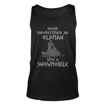 Pun Designs Never Underestimate An Old Man With A Snowmobile Unisex Tank Top - Seseable