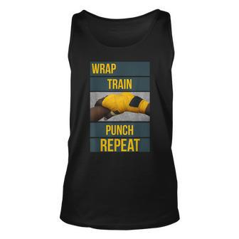 Punchy Graphics Wrap Train Punch Repeat Boxing Kickboxing Unisex Tank Top | Mazezy