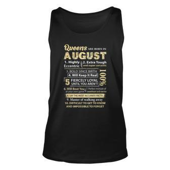 Queens Are Born In August Gifts 10 Facts Funny Birthday Unisex Tank Top | Mazezy