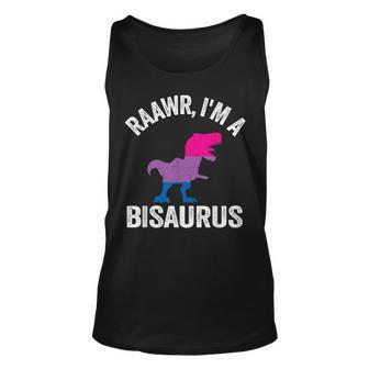 Raawr Im A Bisaurus Dinosaur T-Rex Bisexual Flag Bi Pride Unisex Tank Top | Mazezy