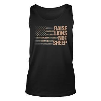 Raise Lions Not Sheep American Flag Patriot Patriotic Unisex Tank Top | Mazezy