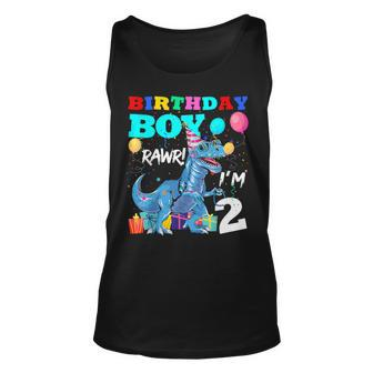 Rawr I'm 2Nd Birthday Boy Dinosaur T-Rex 2 Years Old Party Tank Top - Thegiftio UK