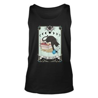 The Reader Black Cat Tarot Card Librarian Book Lover Reading Reading Tank Top | Mazezy