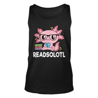 Readsolotl Pink Kawaii Axolotl Book Lover Reading Reading Tank Top | Mazezy