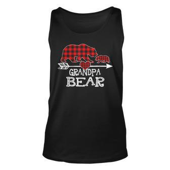 Red Plaid Grandpa Bear One Cub Matching Buffalo Pajama Xmas Tank Top | Mazezy