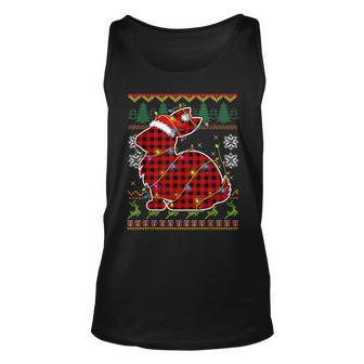 Red Plaid Rabbit Bunny Santa Ugly Christmas Sweater Pajamas Tank Top - Monsterry