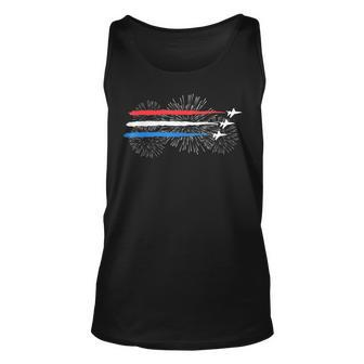 Red White And Blue Fighter Jets With Fireworks 4Th Of July Unisex Tank Top - Monsterry UK