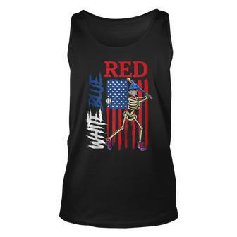 Red White Blue Baseball 4Th Of July American Flag Skeleton Baseball Tank Top | Mazezy