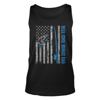 Reel Cool Bonus Dad Fathers Day American Flag Fishing Unisex Tank Top | Mazezy
