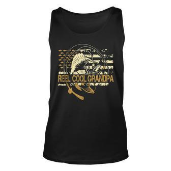 Reel Cool Grandpa Fathers Day American Flag Fishing Unisex Tank Top | Mazezy