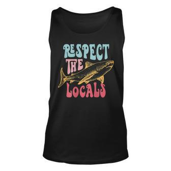 Respect The Local Local Surf Beach Bum Shark On Back For Shark Lovers Tank Top | Mazezy