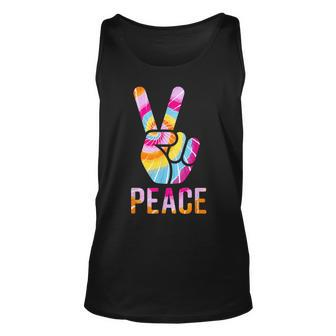 Retro 60’S 70’S Tie Dye Peace V Hand Sign Hippie Graphic Tank Top - Seseable