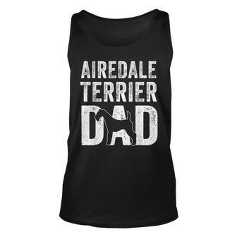Retro Airedale Terrier Dad Papa Fathers Day Dog Silhouette Unisex Tank Top | Mazezy