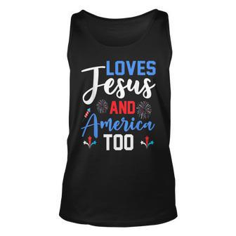 Retro Loves Jesus And America Too God Christian 4Th Of July Unisex Tank Top - Monsterry CA