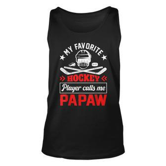 Retro My Favorite Hockey Player Calls Me Papaw Fathers Day Unisex Tank Top | Mazezy UK