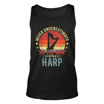 Retro Never Underestimate Old Man With A Harp Player Men Unisex Tank Top - Seseable
