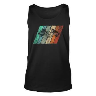 Retro Race Day Checkered Flag Gift For Race Car Fans Unisex Tank Top | Mazezy