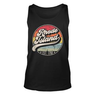 Retro Rhode Island Home State Ri Cool 70S Style Sunset Unisex Tank Top | Mazezy