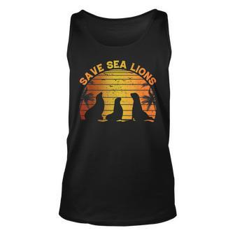 Retro Save Sea Lions Climate Change Vintage Seal Lover Unisex Tank Top | Mazezy