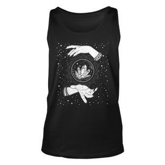 Retro Vintage Witchy Crystal Ball Witch Hands & Stars Black Retro Tank Top | Mazezy