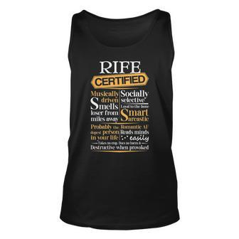 Rife Name Gift Certified Rife Unisex Tank Top - Seseable