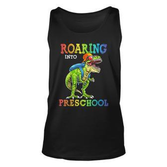 Roaring Into Preschool Dinosaur T Rex Back To School Boys Unisex Tank Top - Thegiftio UK