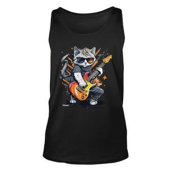 Rock Cat Playing Guitar Guitar Cat Tank Top - Monsterry DE