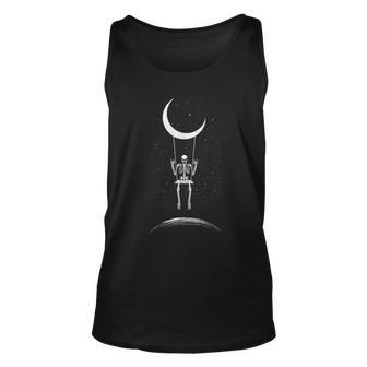 Rock On Skeleton Moon Rock And Roll Halloween Band Tank Top | Mazezy
