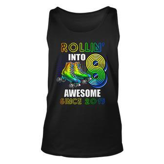 Rollin Into 8 Awesome 2015 Roller Skating 8Th Birthday Boys Unisex Tank Top - Seseable