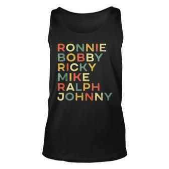 Ronnie Bobby Ricky Mike Ralph Johnny Eighties Vintage Rap Unisex Tank Top | Mazezy