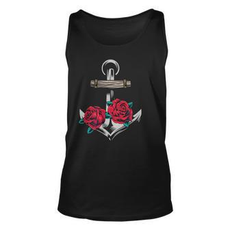 Rose And Anchor Nautical Tattoo Design Unisex Tank Top | Mazezy CA