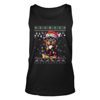 Rottweiler Santa Hat Christmas Tree Lights Xmas Ugly Sweater Tank Top - Monsterry AU
