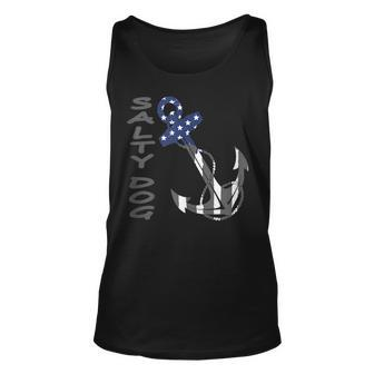 Salty Dog Blue And Grey American Flag Anchor Unisex Tank Top | Mazezy
