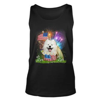 Samoyed Patriotic American Flag Fireworks 4Th Of July Unisex Tank Top | Mazezy