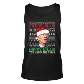 Santa Joe Biden Merry Uh Uh Christmas Ugly Sweater Tank Top | Mazezy